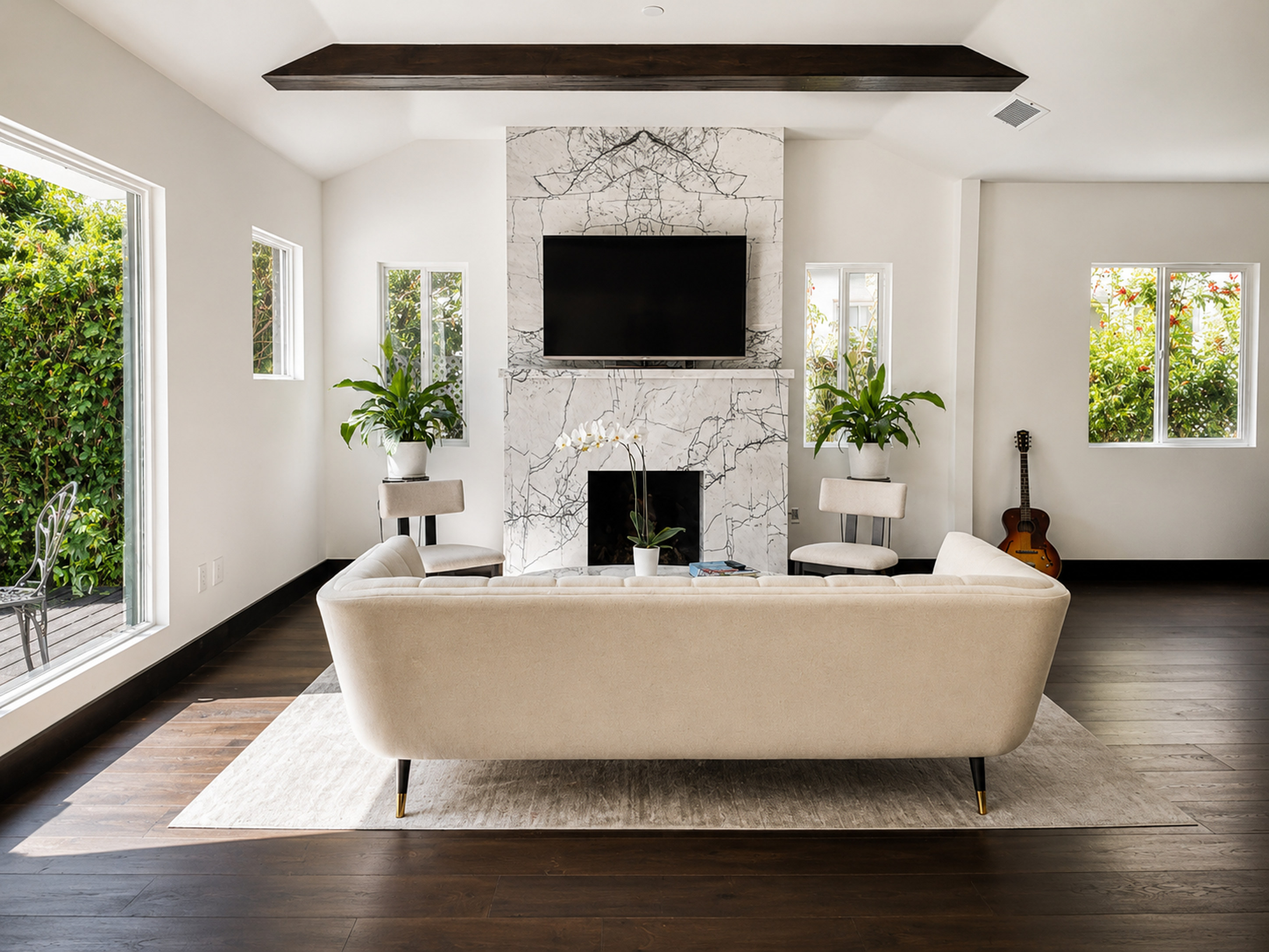 Living room marble fireplace